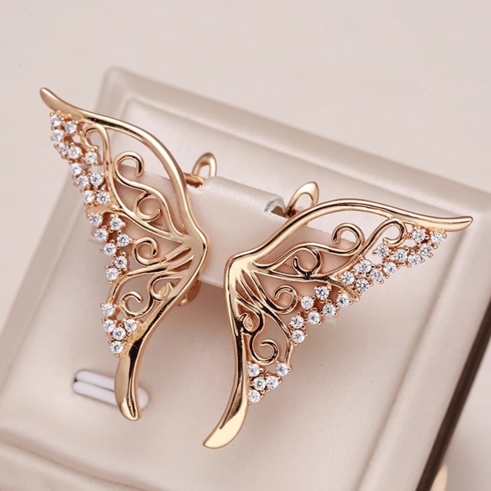 Rose Gold Dazzling Hollow Butterfly Stud Earrings